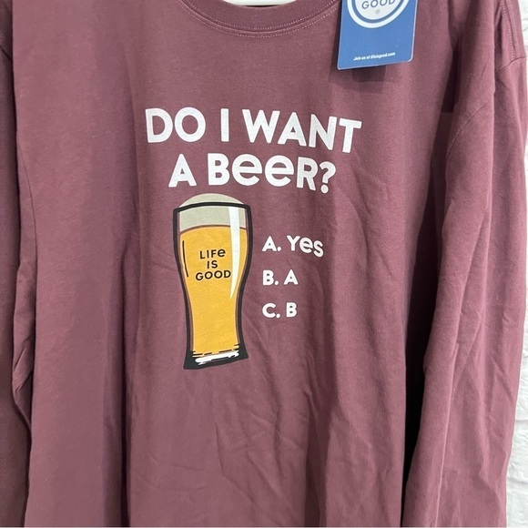 LIFE IS GOOD Men's Do I Want a Beer Long-Sleeve Crusher Tee shirt XL NWT - Picture 4 of 7
